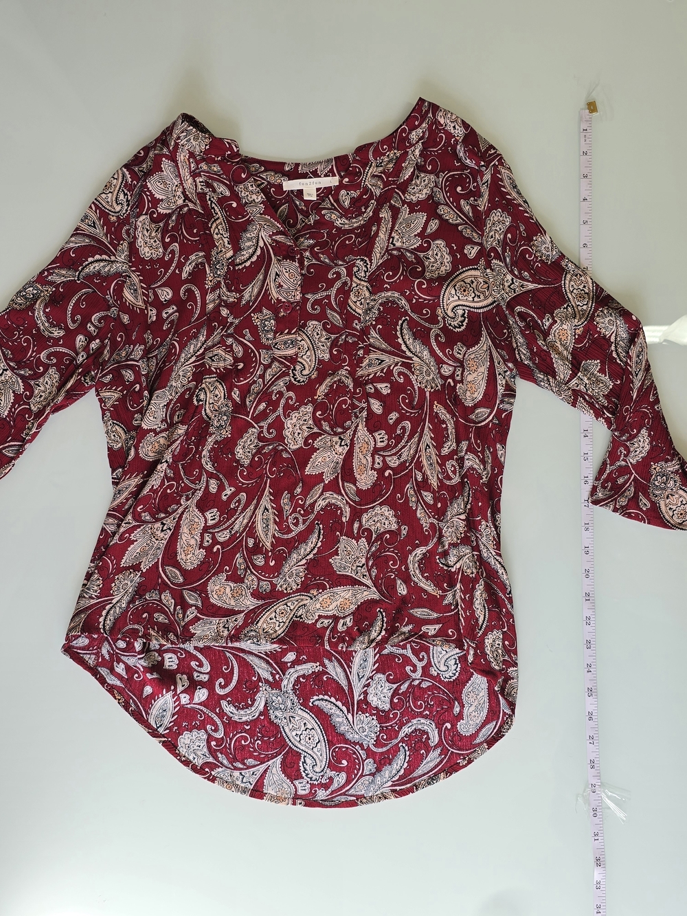 fun2fun Burgundy Paisley Print Crinkle Crepe Blouse L